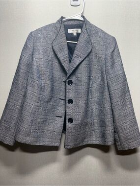 Jones Studio Navy & White Textured Tailored Blazer